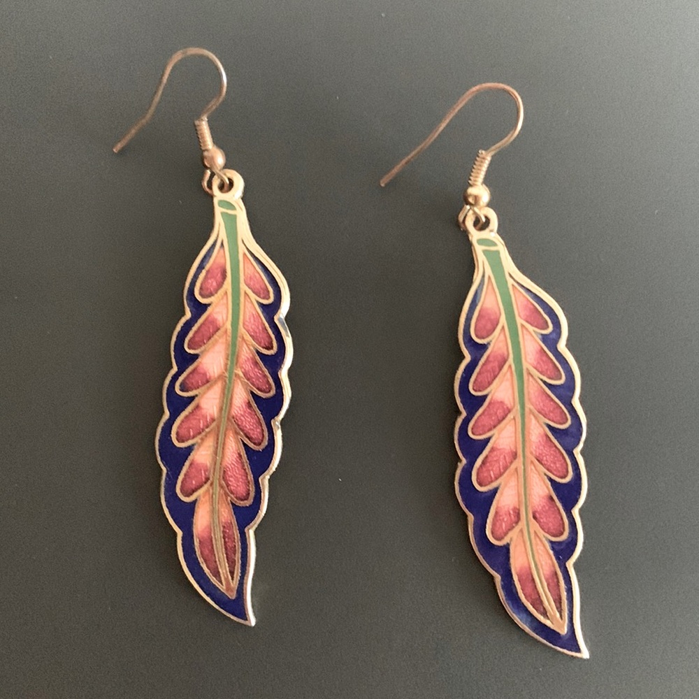 Enamel feather earrings